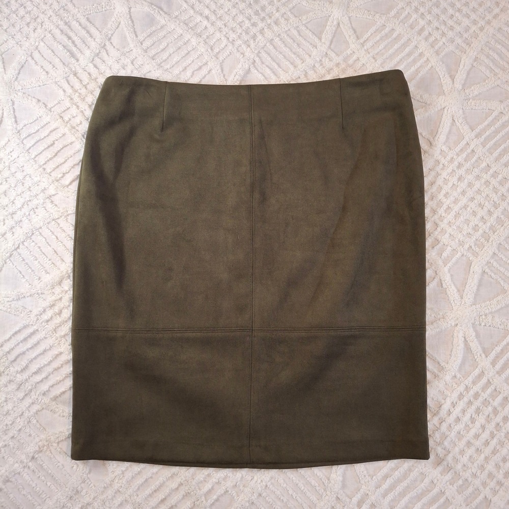 Preston & York Womens 16 Esmeralda Faux Suede Pencil Skirt Olive Green NWT
